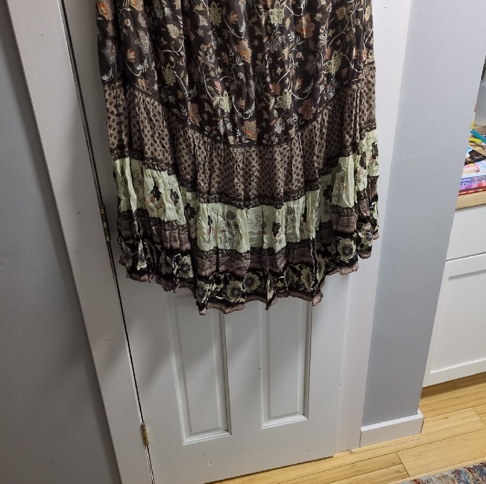 Spell & The Gypsy Bohemian Floral Tiered Brown Maxi Skirt - Picture 3 of 5